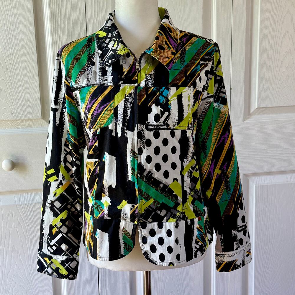 Toni Morgan Women's Multicolor Abstract Geometric Art Print Zip Front Jacket